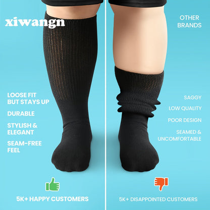 Extra Wide Socks for Swollen Feet 6 Pairs Stretch to 30 Inch Non-Binding Seamless Loose Fit for Entryways, Bedrooms and Living Spaces