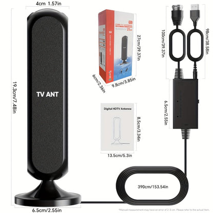 TV Antenna with Vertical Flat Panel, 16-Foot Coaxial Cable, USB-Powered Amplifier and Indoor Stand