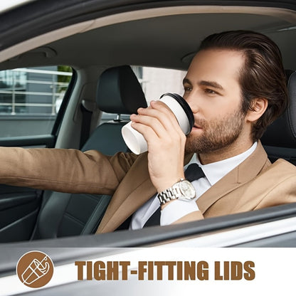 Disposable Paper Coffee Cups with Lids and Sleeves 12oz, Leak-Proof To-Go Hot Coffee Cups with Insulated Sleeve for Home