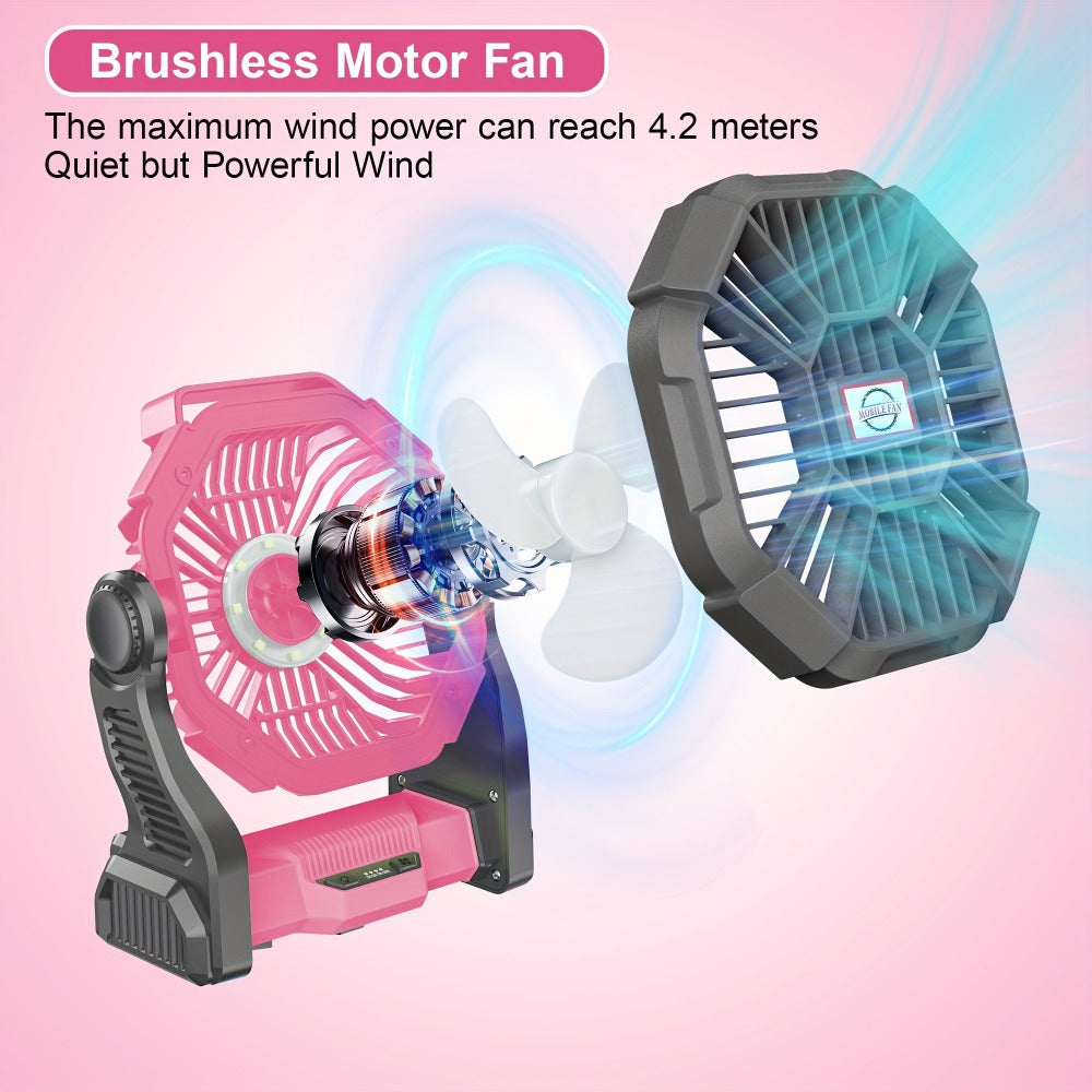 Portable Camping Fan with Hanging Hook, Three-Level Lantern and 12 Color or Style Options Pictured