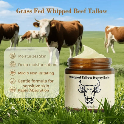 Body Cream Two-Pack 120g Whipped Tallow Honey Balm Jars with Gold Lids for Face Hands and External Body Use