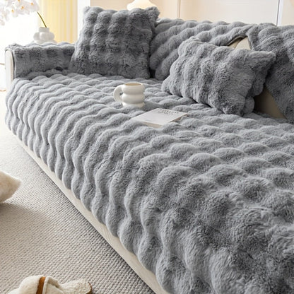 Sofa Cover Thick Faux Rabbit Plush Panels with Backing Detail for Seat, Armrest, Backrest or Pillowcase