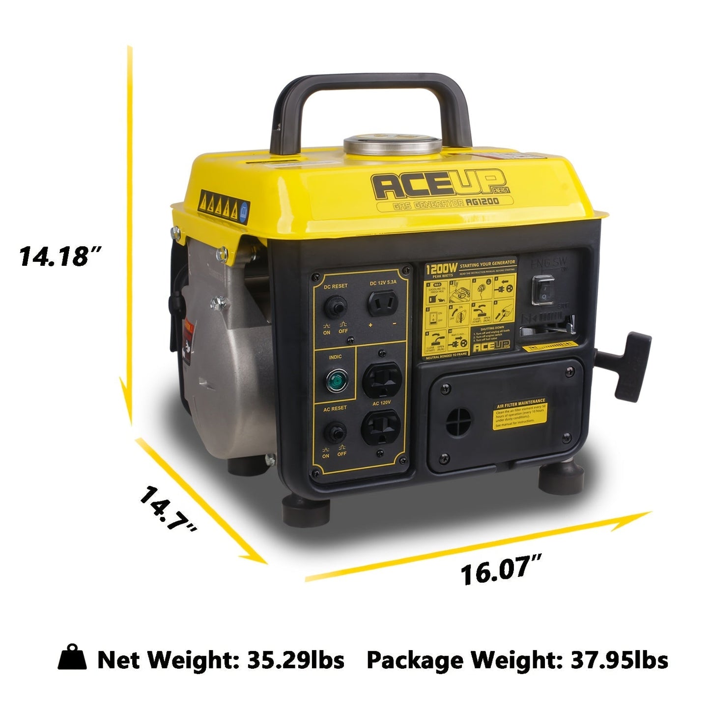 Portable Gas Generator 1200W Peak 900W Rated, 71cc 2-Cycle Engine Recoil Start AC DC Outlets
