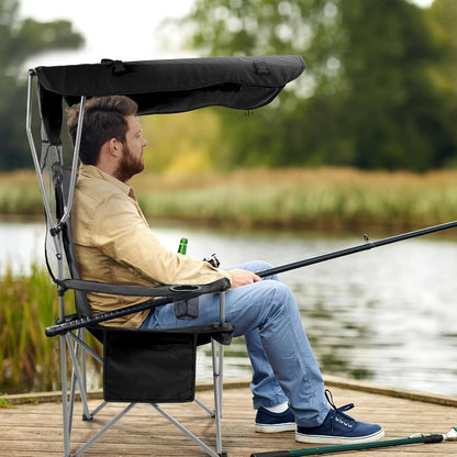 Folding Camping Chair with Optional Sunshade Canopy, Cup Holders, Carry Bag and Black, Red or Blue Configurations