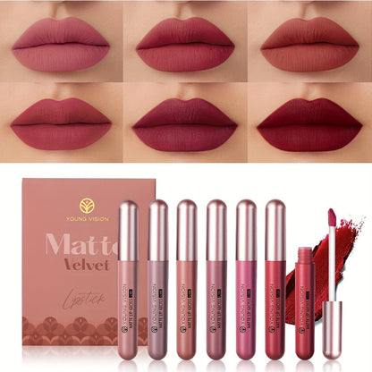 Liquid Matte Lipstick Set 6 Pcs Nude Shades Waterproof High Pigment Velvet Smudge Proof Lip, for Makeup, Travel and Everyday Vanity Use