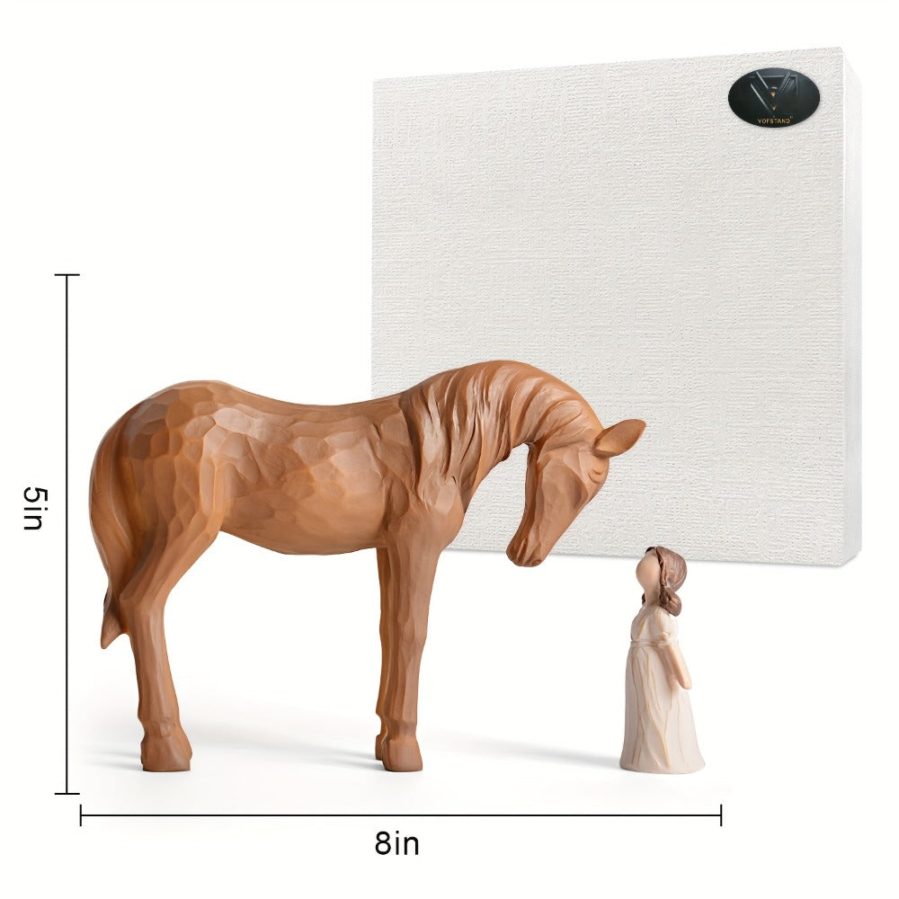 Horse Figurine Gift for Girls Women Hand-Painted Resin Girl with Horse Sculpture Cowgirl Equestrian for Garden, Patio and Yard Use