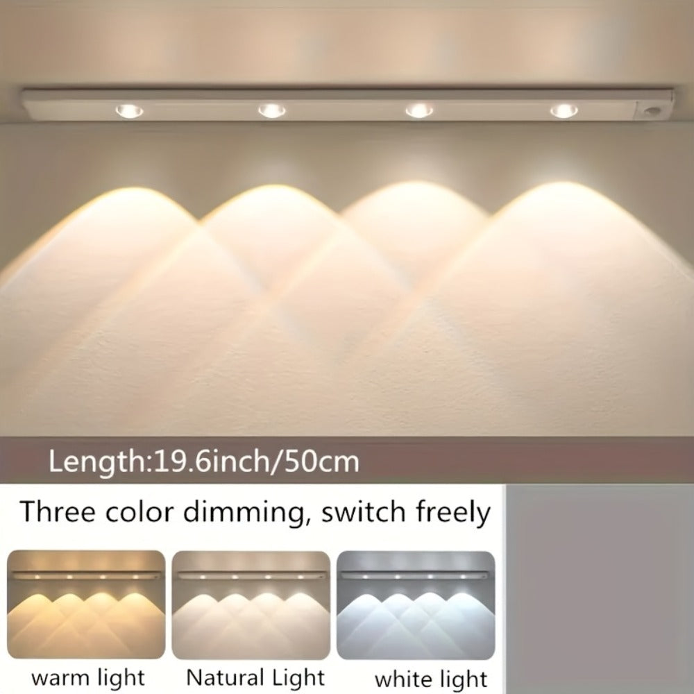 Motion Sensor Cabinet LED Strip Light USB Rechargeable 1400mAh - 3 Color Dimmable Wireless for Home Cooking, Dining and Outdoor Meals