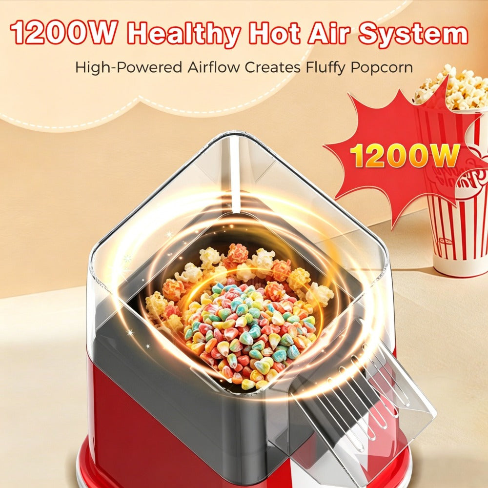 Hot Air Popcorn Popper Maker 16 Cups, Oil-Free Electric Popcorn Machine with Measuring Cup for Kernels & Butter Melting