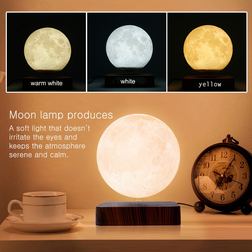 Levitating Moon Lamp Magnetic Floating Spinning Luna Night Light 3 Color Modes LED Moon Light for Entryways, Bedrooms and Living Spaces