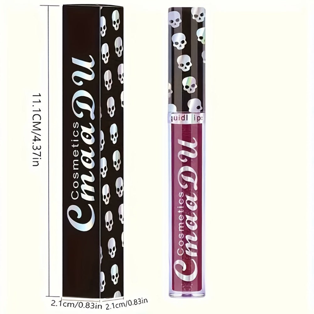 Glitter Lip Gloss Set 3pcs Skull Design Shimmer Liquid Lipstick Long Lasting Easy Remove Bold Shiny Lip Color for Music Festival Rave Party