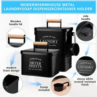 Laundry Pod Container & Dryer Sheet Holder Set with Scoop, Metal Farmhouse Laundry Room Organizer