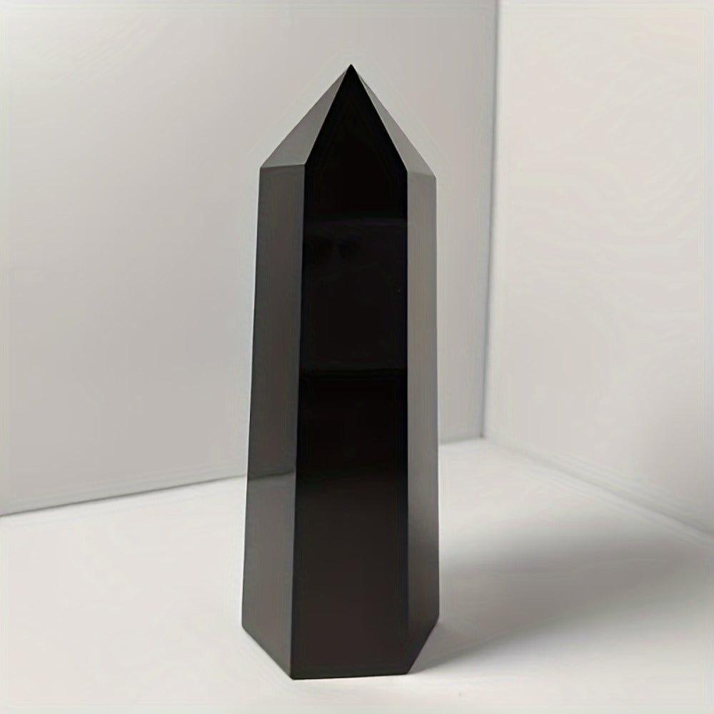 Black Obsidian Crystal Tower Natural Hexagonal Pillar Obelisk Generator for Home Decor Meditation Healing Crystal Feng Shui Office Holiday