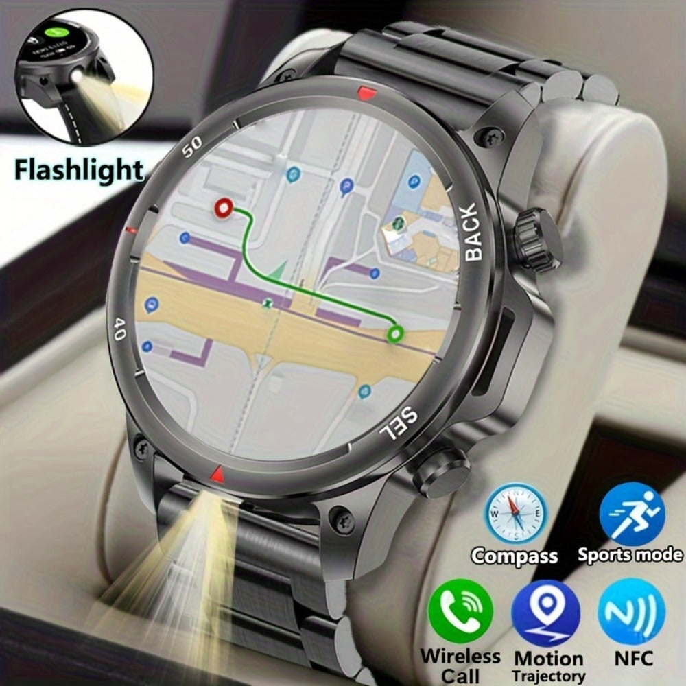 Smartwatch GPS NFC for Men – AI Voice Calling, 360×360 HD Screen, Built-in Compass, Motion Trajectory, Heart Rate Sleep Fitness