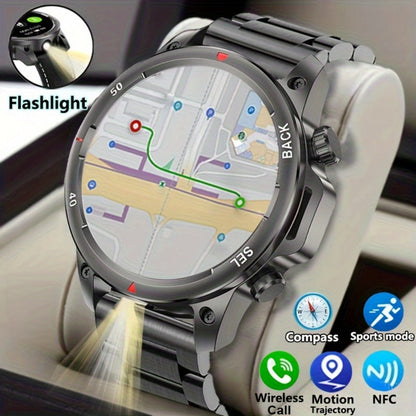 Smartwatch GPS NFC for Men – AI Voice Calling, 360×360 HD Screen, Built-in Compass, Motion Trajectory, Heart Rate Sleep Fitness