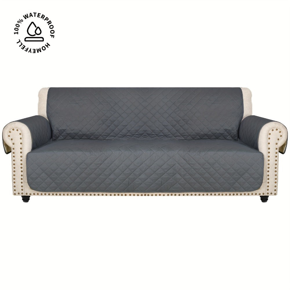 Sofa Cover Quilted Microfiber Three-Seat Panel Set with Two Foam Tubes, Straps and Side Pocket