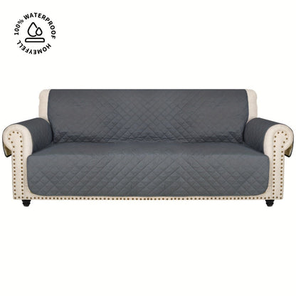 Sofa Cover Quilted Microfiber Three-Seat Panel Set with Two Foam Tubes, Straps and Side Pocket