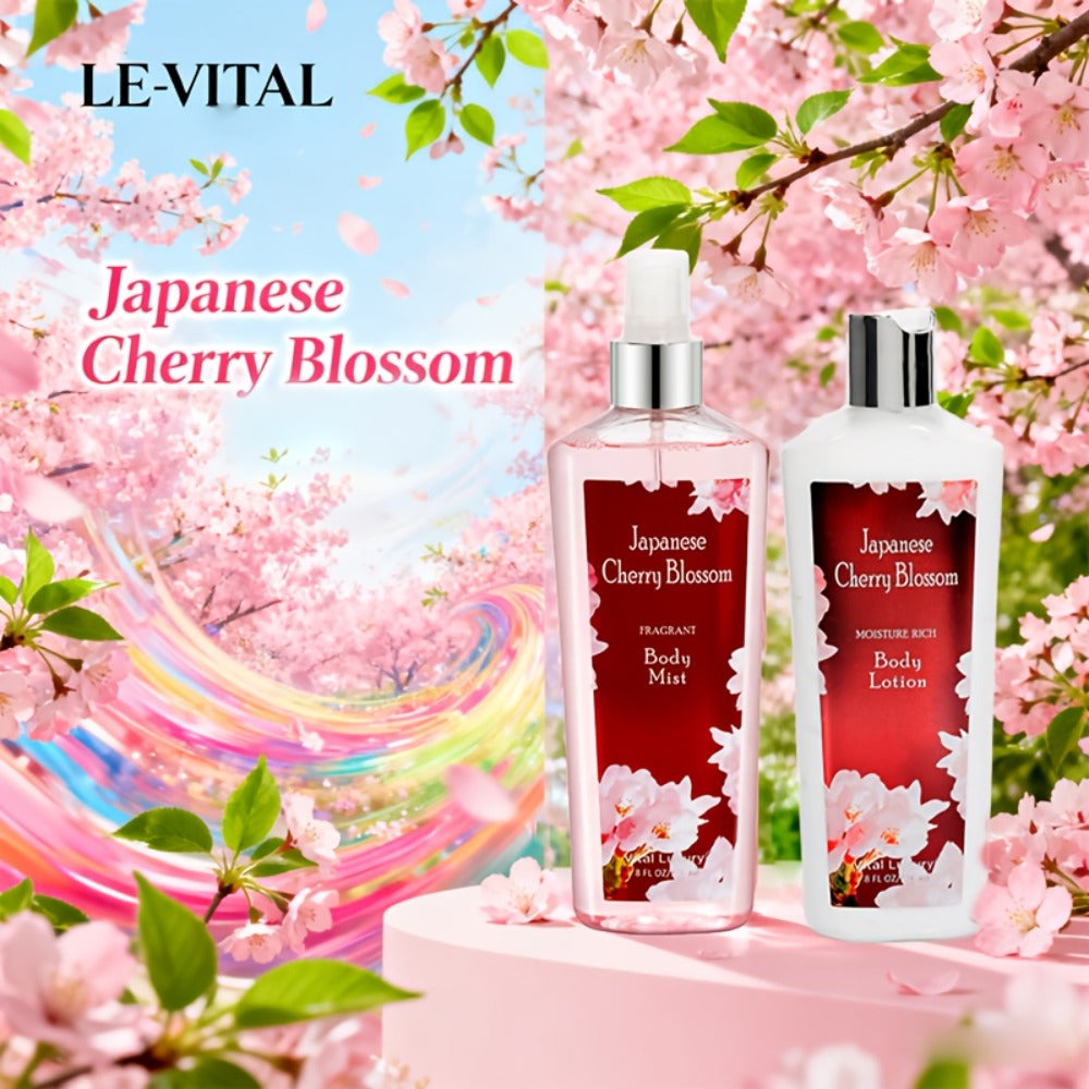 Cherry Blossom Gift Set for Women Body Lotion and Body Mist Japanese Sakura Fragrance Moisturizing Softening Skin Care Set