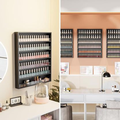 Nail Polish Rack Wall Mount Organizer 6-Tier & 10-Tier with Acrylic Baffle, Salon Display Shelf for Nail