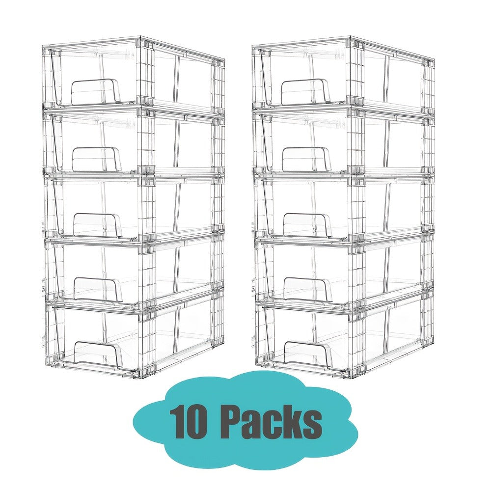 Clear Acrylic Storage Drawers with Handles – Stackable Refrigerator and Pantry Organizer Bins for Snacks Fruits and Vegetables