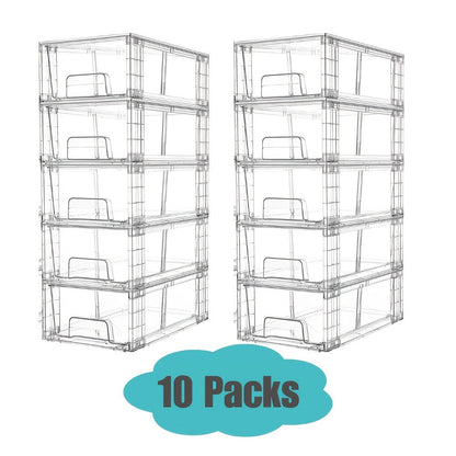 Clear Acrylic Storage Drawers with Handles – Stackable Refrigerator and Pantry Organizer Bins for Snacks Fruits and Vegetables