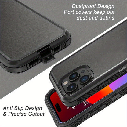 Phone Case Dual-Layer TPU and PC Cover with Rotating Belt Clip Holster for Black iPhone 15 Configuration