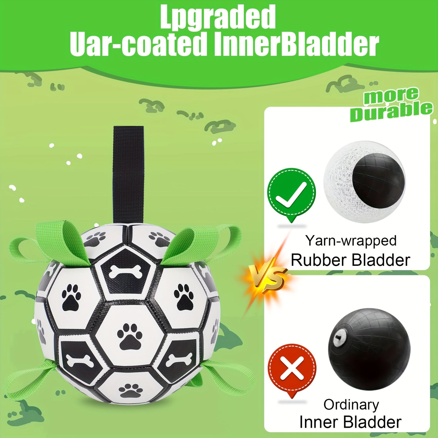 Soccer Ball Dog Toy with Straps – Interactive Tug of War Ball for Dogs, Durable Outdoor Water Toy for Small Medium Dogs