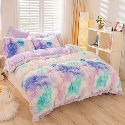 Plush Duvet Cover 100% Polyester Soft Warm Zipper Closure Cozy Bedroom Bedding Twin Full Queen King Solid Tie Dye 14 Colors for Bedroom