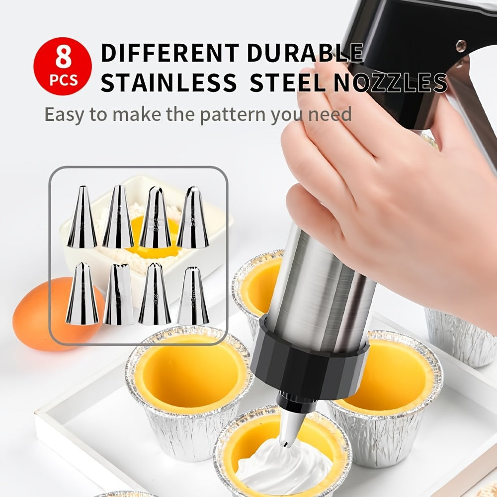 Cookie Press Set 8 Piece Stainless Steel Manual Churro Maker Flower Cookie Mold Baking Tool for Entryways, Bedrooms and Living Spaces