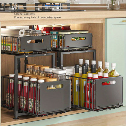 Under Sink Storage Organizer 2-Tier Metal Slide-Out Shelf for Kitchen or Bathroom Cabinet Use