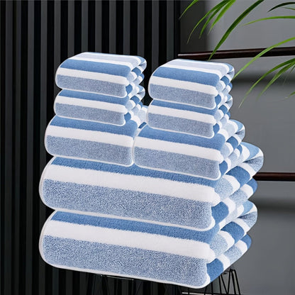 Bath Hand Towels, Towel Set 8 Piece Two-Color Striped Mix with 2 Bath, 2 Face and 4 Hand Towels in Four Colors