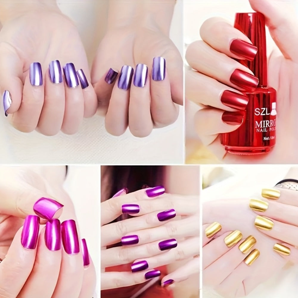 Chrome Nail Polish Set 12 Colors Mirror 3D Metallic Effect with Built-in Fine Brush – Long-Lasting Metal Paint for Salon & DIY Nail Art