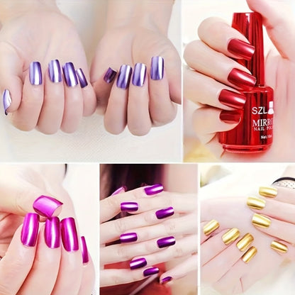 Chrome Nail Polish Set 12 Colors Mirror 3D Metallic Effect with Built-in Fine Brush – Long-Lasting Metal Paint for Salon & DIY Nail Art