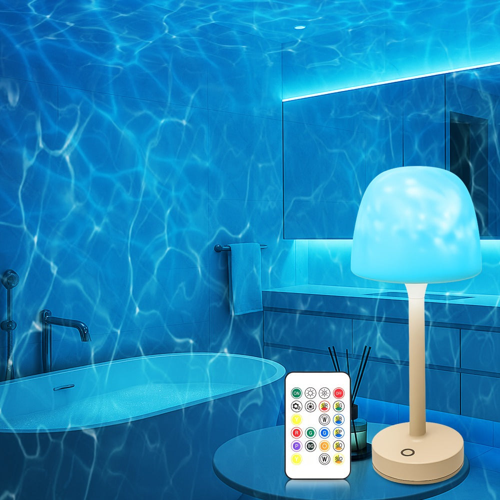 Ocean Wave LED Projector Lamp, 16 Color Rechargeable Cordless Night Light with Remote, Water Ripple Atmosphere Lamp for Bathroom Bedroom