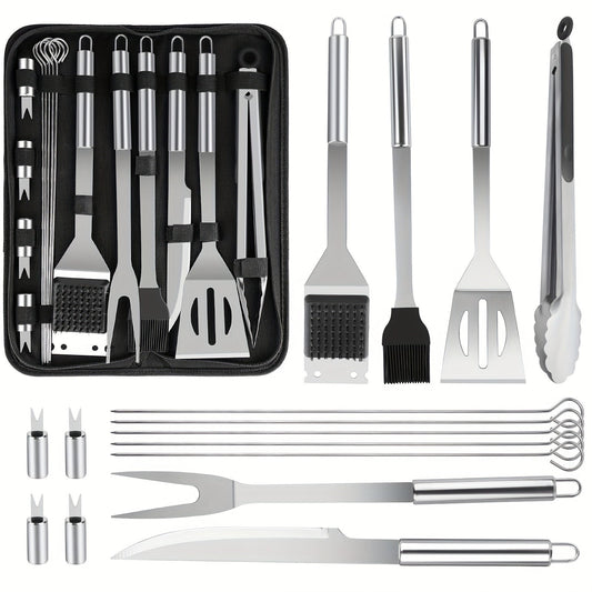 BBQ Grill Tool Kit with 24-Piece Cased Set or 15-Piece Utensil Set for Camping and Backyard Cooking