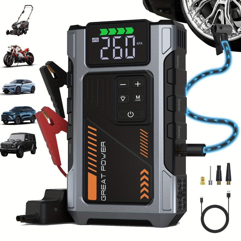 5000A Peak Jump Starter with Air Compressor 150PSI Digital Tire Inflator for 12V Gas Diesel Vehicles – Portable Car Battery Booster USB