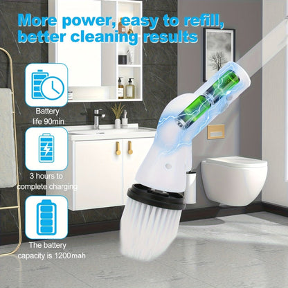 Electric Spin Scrubber Cordless Rechargeable - Adjustable Handle with 6 Brush Heads, All-Purpose Power Scrubber for Bathroom