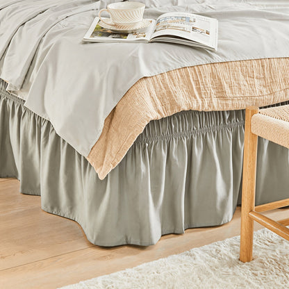 Bed Skirt Elastic Wrap Around Ruffle – 15 Inch Drop Microfiber Dust Ruffle, Adjustable No-Lift Fit, Fade Resistant Machine Washable