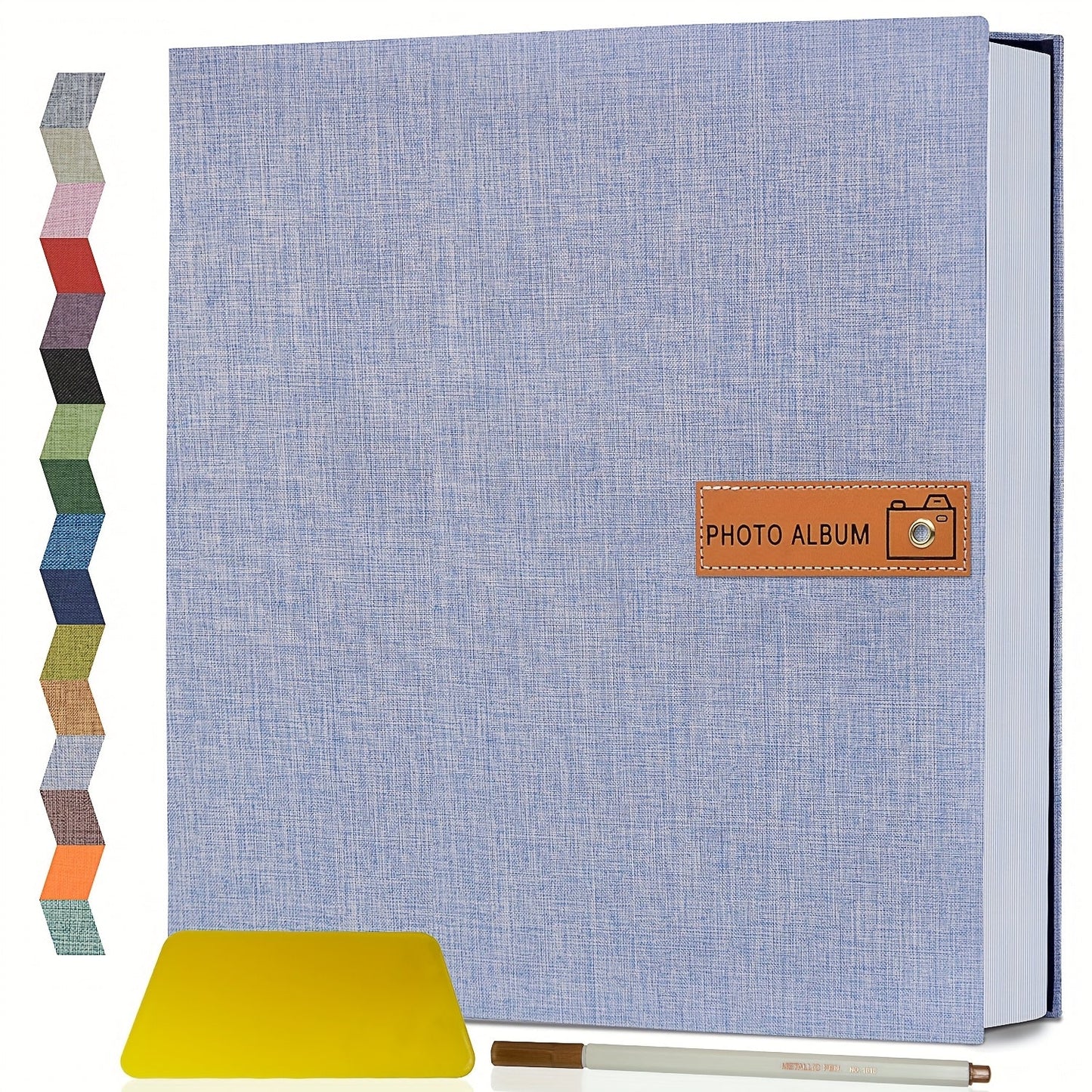 Self Adhesive Photo Album Scrapbook – Large Linen Cover Memory Book for 4x6 5x7 8x10 Photos, DIY Picture Book with Metal Pen, Gift for Mom