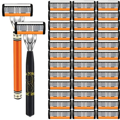 Double Edge Safety Razor Set for Men with 2 Handles & Stainless Steel Replacement Blades – Barber-Quality Close Shave Manual Shaving Kit