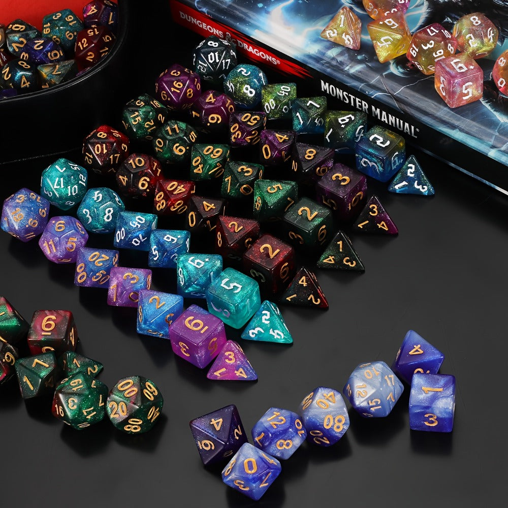DnD Polyhedral Dice Set 84pcs – Starry Night Glitter Dice with Pouch & Tray for D&D RPG MTG Tabletop Games, Complete 12-Color Collection