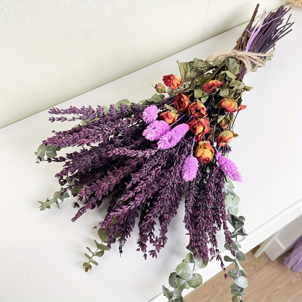 Mixed Lavender Bouquet with Eucalyptus, Dried Rose and Bunny Tails in Two Purple or Lilac Colorways