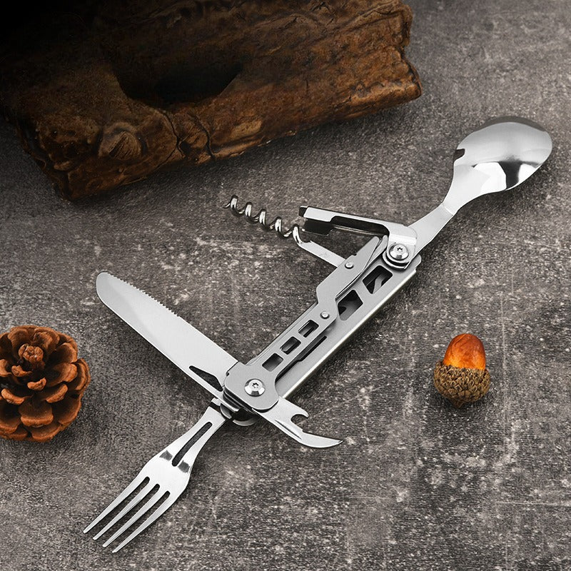 Portable Travel Cutlery Set – Removable Spoon, Fork & Knife with Bottle Opener – Compact Stainless Steel Utensils for Camping, Hiking