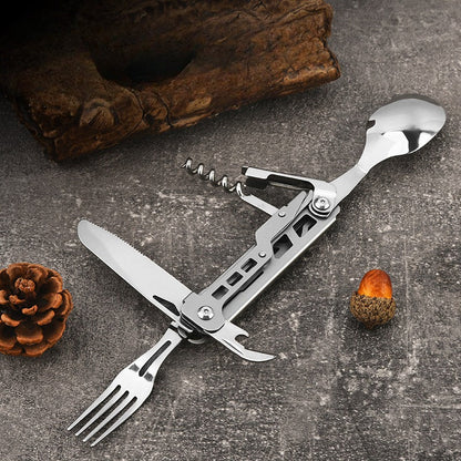 Portable Travel Cutlery Set – Removable Spoon, Fork & Knife with Bottle Opener – Compact Stainless Steel Utensils for Camping, Hiking