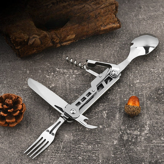 Portable Travel Cutlery Set – Removable Spoon, Fork & Knife with Bottle Opener – Compact Stainless Steel Utensils for Camping, Hiking