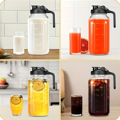 64oz Mason Jar with Handle and Lid 2/3 Pack, Borosilicate Glass Beverage Carafe, Leak-Proof Drinking Jar for Juice