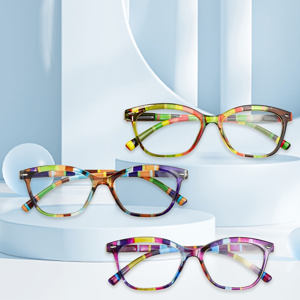 Reading Glasses – Three-Pair Rimless Metal Readers in Multiple Colors and Strengths with Multiple Strength and Color Options