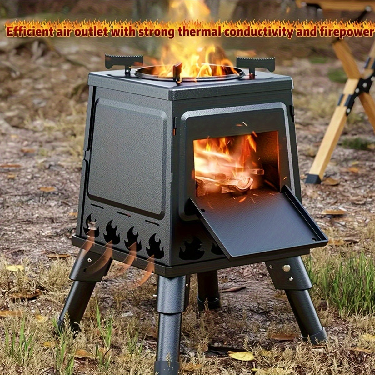 Camping Wood Stove Portable Wood Burning Stove – Outdoor BBQ Rocket Stove for Hiking Picnic Survival Cooking
