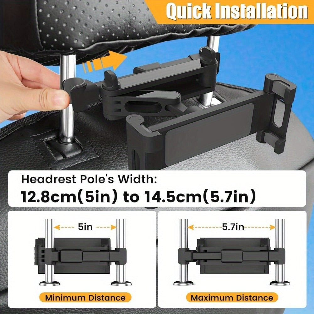 Car Headrest Tablet Mount 2-Pack – 360° Rotating Adjustable Holder for iPad & Tablets 5.5–18.4 Inch, Soft Sponge Padding