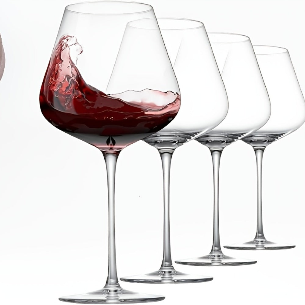 Four-Piece Long-Stem Wine Glass Set with Clear Wide Bowls, Narrow Stems and Rounded Bases for Table Service