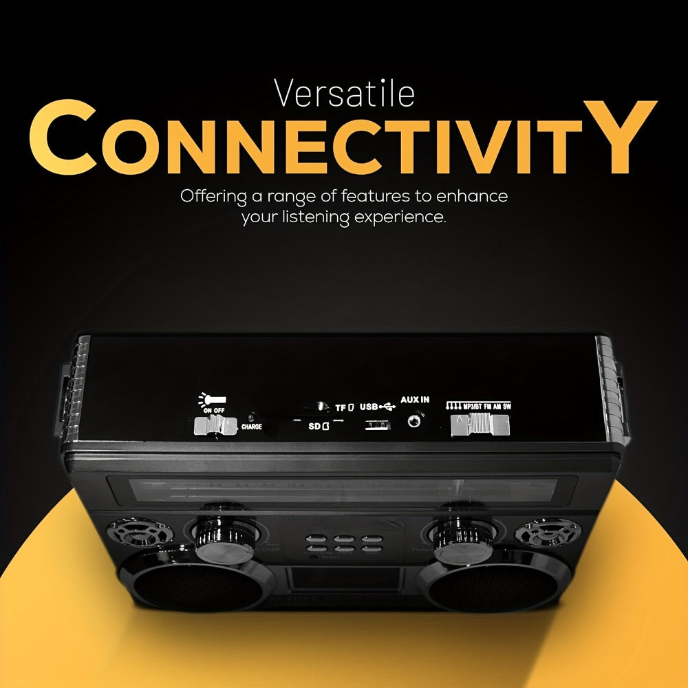 Solar Powered Bluetooth Radio Retro Portable AM FM SW with LED Flashlight, TF SD USB AUX MP3 Playback